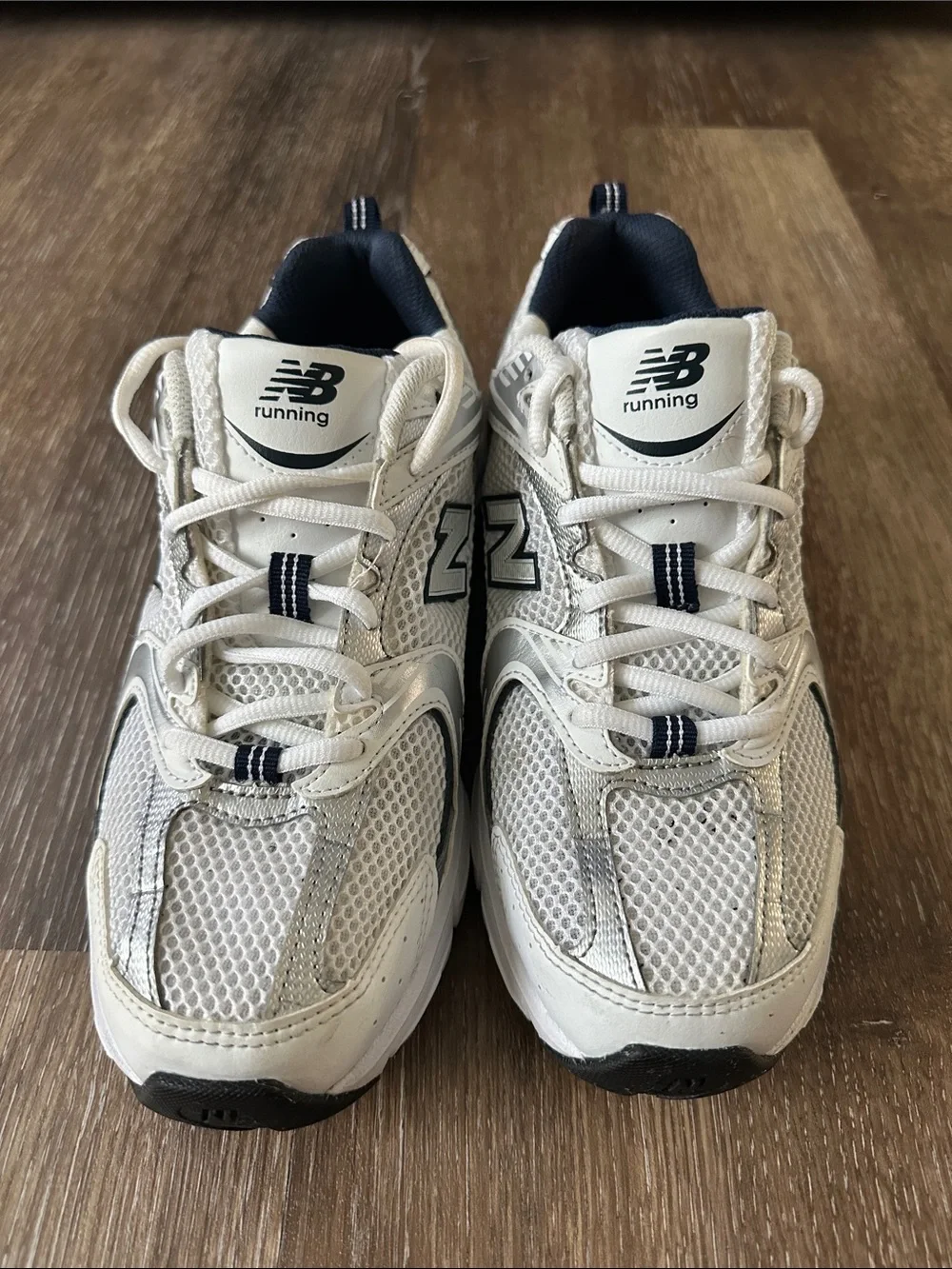 New Balance White Silver & Blue Athletic Sneakers - Picture 6 of 10